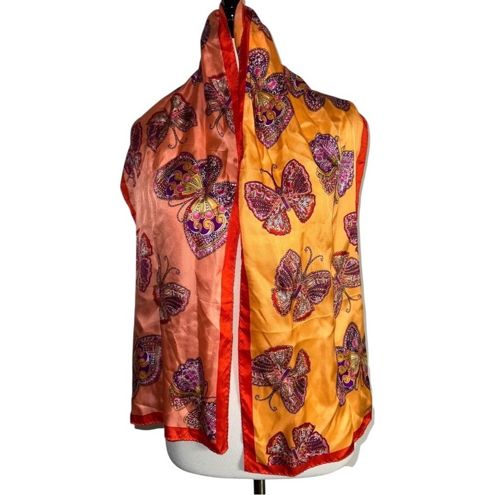 Adrienne Landau 100%‎ Silk Colorful Orange Pink Purple Scarf 
11x52